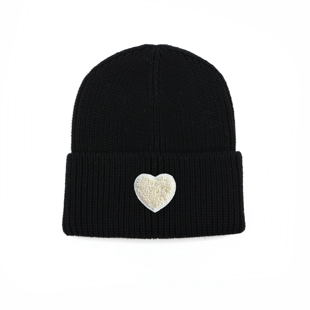 Black Beanie White Heart