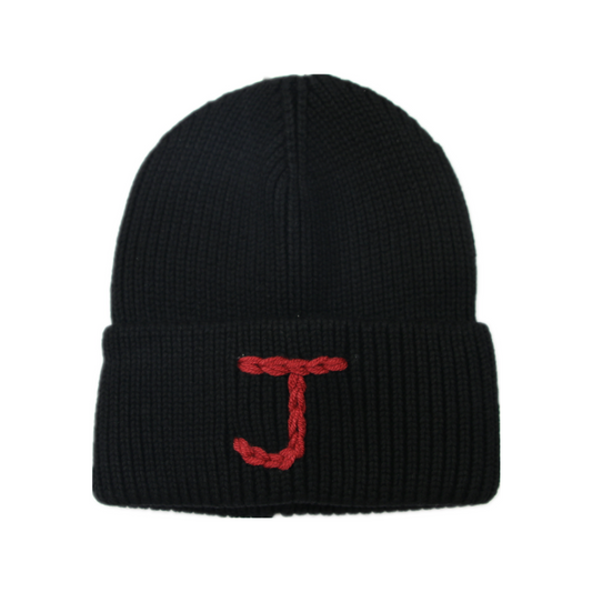 Black "J" Beanie- Burgandy J