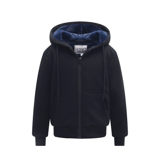 Kid's Heavy Navy Fur Lined Sweatshirt