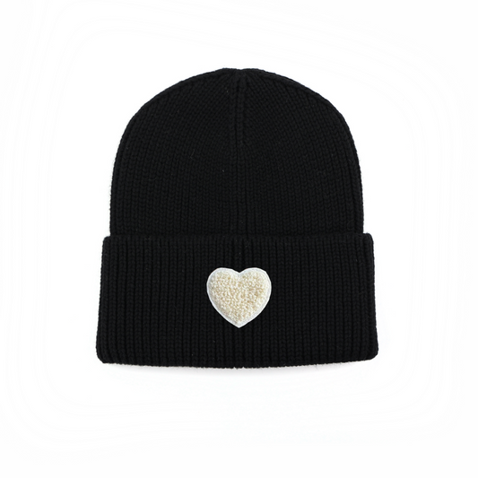 Black Beanie White Heart