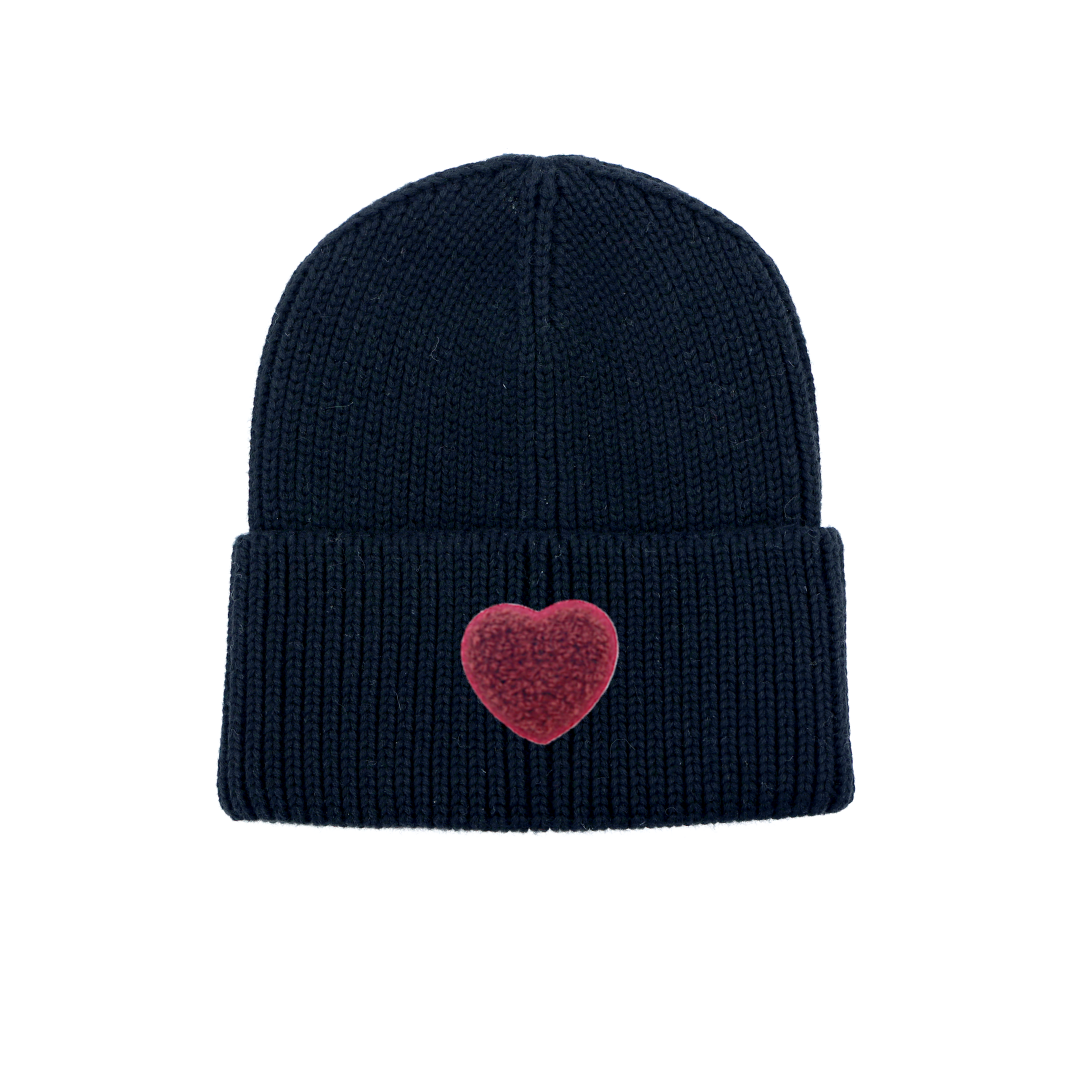 Black Beanie Burgandy Heart