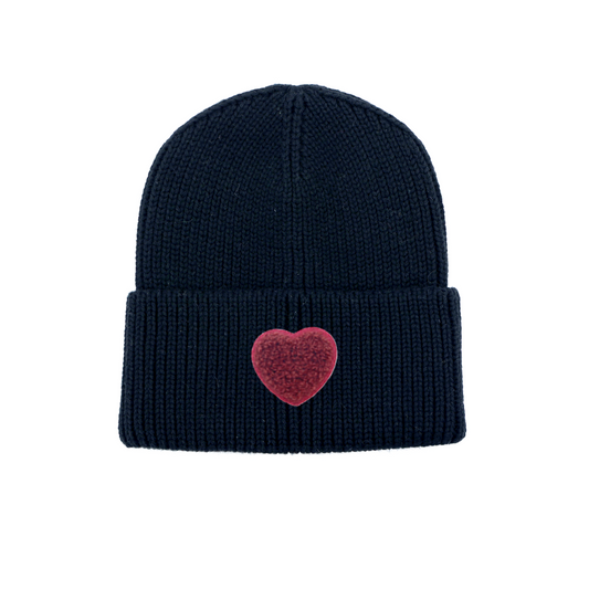 Black Beanie Burgandy Heart