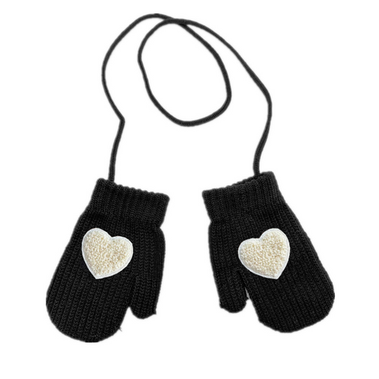 Black Mittens White Heart