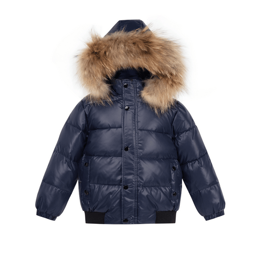 Navy Matte Raccoon Fur Hood